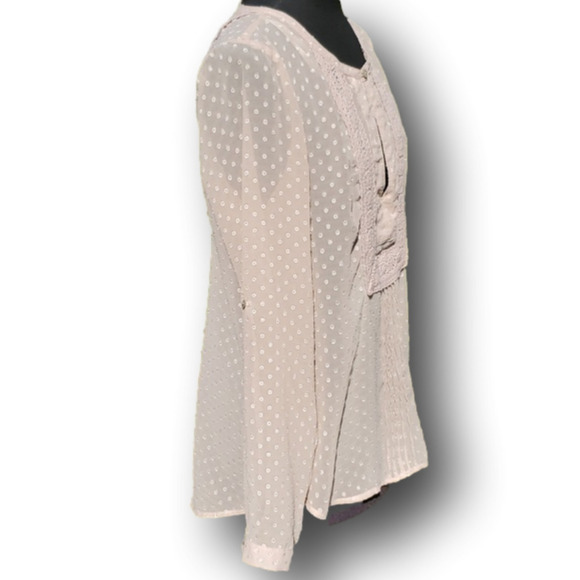 Daniel Rainn Dusty Rose Swiss Dot Crochet Bib Sheer Top Size Small - Picture 5 of 15